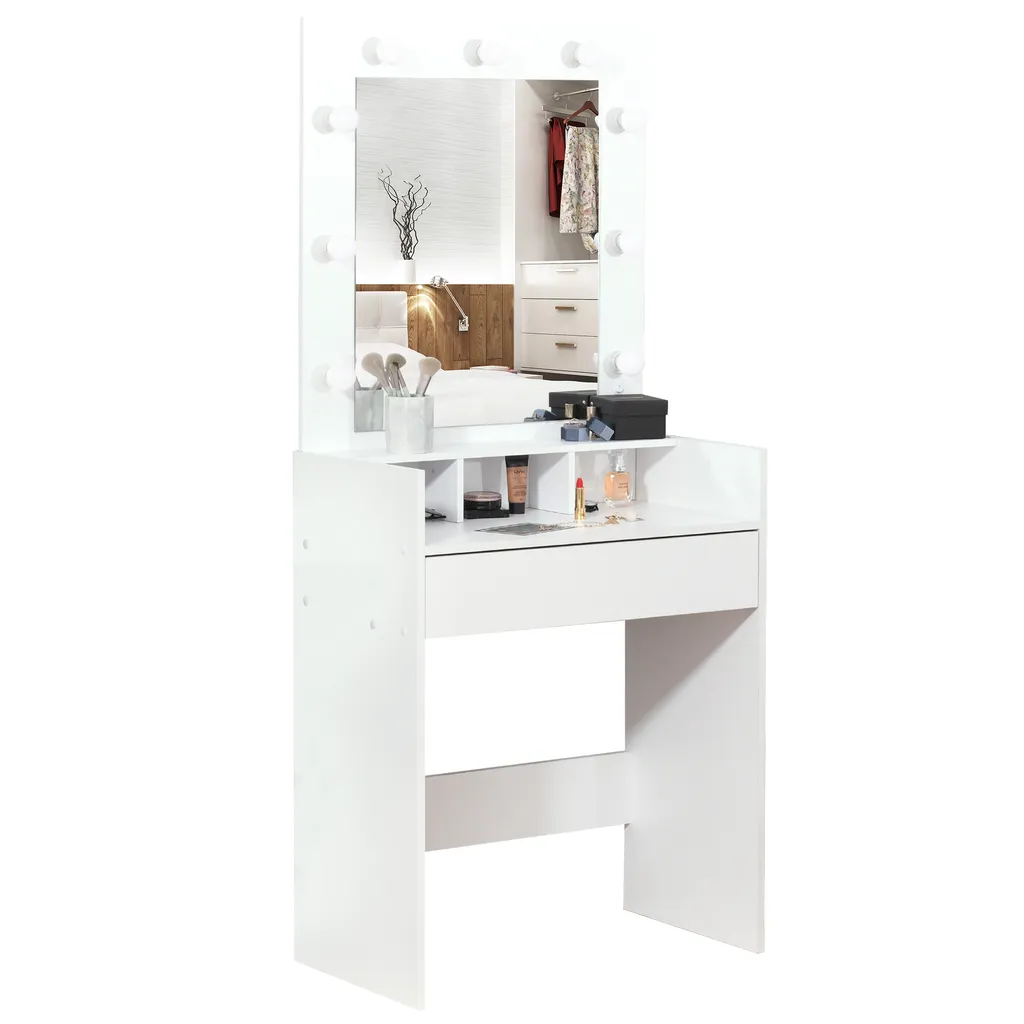 HOMCOM Schminktisch Kosmetiktisch Mit LED Spiegel Schublade 3 Ablagefächern Weiß 70 X 40 X 160 Cm 1 HOMCOM Schminktisch Kosmetiktisch Mit LED Spiegel Schublade 3 Ablagefächern Weiß 70 X 40 X 160 Cm