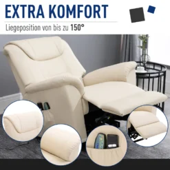 HOMCOM Elektrischer Massage-Liegestuhl Mit Vibrierendemassage Heizfunktion Aufstehhilfe Elektrorollstuhl Fernbedienung Mit Netzkabel Kunstleder Cremeweiß 93 X 95 X 106 Cm -VIDAXL || HOMCOM Verkäufe bbe3064335fd4ee81e9ae949cce9ffa4