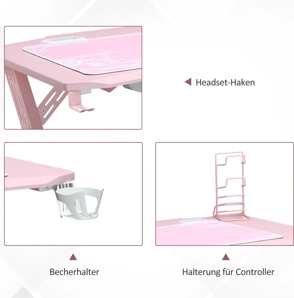 HOMCOM Gaming Tisch Schreibtisch Computertisch Arbeitstisch Möbel Für Büro Wohnzimmer Arbeitszimmer, Modernes Design, MDF Metall 110 X 59 X 75 Cm Rosa+Weiß 4 HOMCOM Gaming Tisch Schreibtisch Computertisch Arbeitstisch Möbel Für Büro Wohnzimmer Arbeitszimmer, Modernes Design, MDF Metall 110 X 59 X 75 Cm Rosa+Weiß – Bild 4