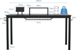 COSTWAY 140cm Gaming Tisch Mit Monitorablage, Groß Gamer Schreibtisch, PC-Tisch Mit Getränkehalter, Kopfhörerhaken, Aufbewahrungskorb, Medienablage, Verstellbare Fußpolster -VIDAXL || HOMCOM Verkäufe bdb8086498931c5006fb9f4f65e33975