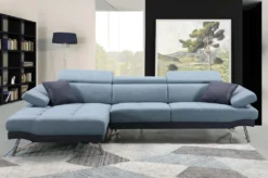Sofa HWC-H92, Couch Ecksofa L-Form 3-Sitzer, Liegefläche Links, Blau-grau