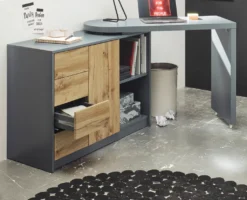 Schreibtisch Mantua Grau Lack Und Eiche Laptoptisch Mit Stauraum Schwenkbar Ausziehbar 108 - 166 Cm