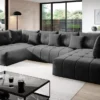 FURNIX Schlafsofa CALVANI XXL Polstercouch In U-Form Bettkasten Und Kissen EN24 Grau