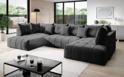 FURNIX Schlafsofa CALVANI XXL Polstercouch In U-Form Bettkasten Und Kissen EN24 Grau