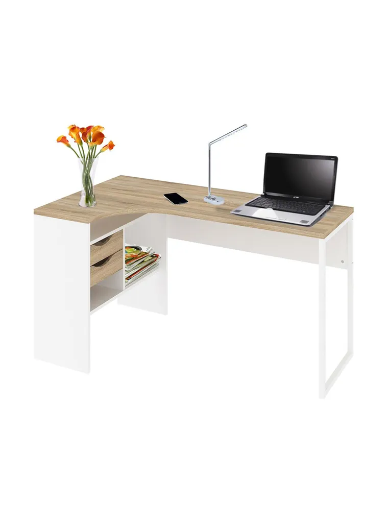 Eckschreibtisch Mit Zwei Schubladen, Eiche Und Weiße Farbe, 145 X 76 X 81 Cm 2 Eckschreibtisch Mit Zwei Schubladen, Eiche Und Weiße Farbe, 145 X 76 X 81 Cm – Bild 2