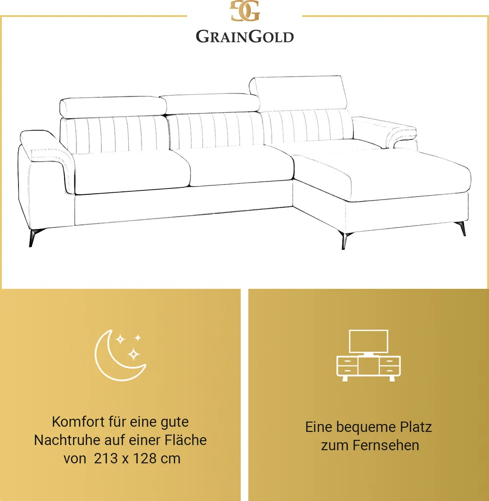 GRAINGOLD Ecksofa Dubai - Eckcouch In L-form Mit Schlaffunktion Und Bettkasten - Ottomane Rechts Freistehend - Beige 7 GRAINGOLD Ecksofa Dubai - Eckcouch In L-form Mit Schlaffunktion Und Bettkasten - Ottomane Rechts Freistehend - Beige – Bild 7