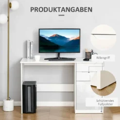 HOMCOM Schreibtisch Computertisch Mit 2 Schubladen Schrank Arbeitstisch Bürotisch Große Tischplatte Weiß 120 X 60 X 76 Cm -VIDAXL || HOMCOM Verkäufe c245f27aaa00aaa3905a3a65afa382c6