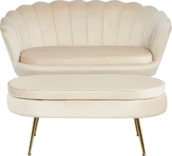 SalesFever Muschel-Sofa | Bezug Samt-Stoff | Gestell Metall Goldfarben | B 136 X T 76 X H 78 Cm | Beige -VIDAXL || HOMCOM Verkäufe c2cd495e38f4a41bfdfee3d2609892b1