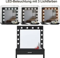Yoleo Schminktisch Mit Spiegel, LED-Beleuchtung Und Hocker, Frisiertisch Mit Großer Schublade, Kosmetiktisch 140x40x80cm, Schwarz -VIDAXL || HOMCOM Verkäufe c394532b22513cb06f658580efa56c92