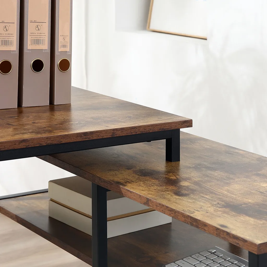 HOMCOM Eckschreibtisch Winkelschreibtisch PC-Tisch Computertisch Bürotisch Regal Schublade L-Form Spanplatte Metall Rustikales Braun 135 X 90 X 79 Cm 8 HOMCOM Eckschreibtisch Winkelschreibtisch PC-Tisch Computertisch Bürotisch Regal Schublade L-Form Spanplatte Metall Rustikales Braun 135 X 90 X 79 Cm – Bild 8