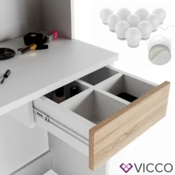 VICCO LED Schminktisch DEKOS Frisiertisch Kommode Kosmetik Weiß Eiche Hocker -VIDAXL || HOMCOM Verkäufe c6cc0378f2c2b7ff24f753283dee2ad1