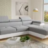 Ecksofa Divo Mit Einstellbare Kopfstützen Und Schlaffunktion, Couchgarnitur, Sofagarnitur, Couch, Schlafsofa (Weiß + Grau (Soft 017 + Sawana 21), Ecksofa Rechts)