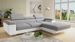 Ecksofa Divo Mit Einstellbare Kopfstützen Und Schlaffunktion, Couchgarnitur, Sofagarnitur, Couch, Schlafsofa (Weiß + Grau (Soft 017 + Sawana 21), Ecksofa Rechts)