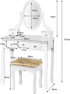 COSTWAY Schminktisch Set, Frisiertisch Mit 360° Spiegel Und Hocker, Schminkkommde Mit 5 Schubladen, Kosmetiktisch Gepolsterter Schminkhocker Make Up Tisch , Weiß -VIDAXL || HOMCOM Verkäufe c767b0f0435925e5a1b8b9dd8ec7cf4a