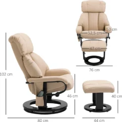 HOMCOM Relaxliege Mit Hocker 360°drehbarer Fernsehsessel Mit Liegefunktion Massagesessel Liegesessel Ergonomischer Stuhl Sessel PolyurethanCreme 76 X 80 X 102 Cm -VIDAXL || HOMCOM Verkäufe c80d74aee2f2ef5f5175bc72dacc2994