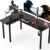 Iropro Gaming Tisch L Form Eckschreibtisch 155CM, Schreibtisch L-förmiger Ergonomic Gaming Computertisch Kohlefaseroberfläche Für E-Sport 155x110x77.5CM