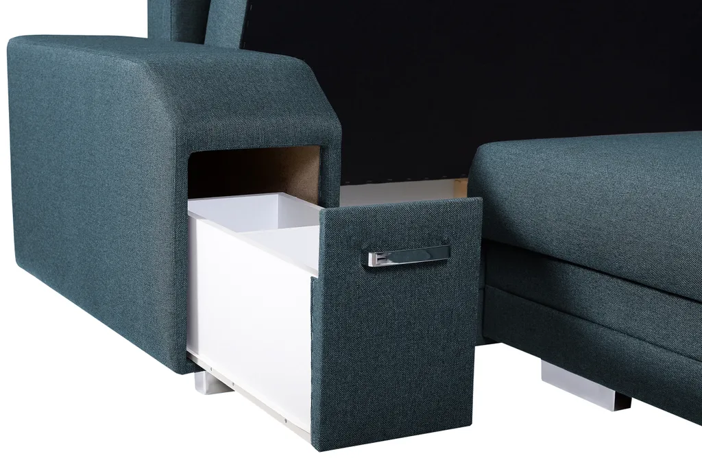 Ecksofa Mit Hocker Und Minibar - U-form Sofa Mit Schlaffunktion - Blau - Wohnlandschaft - Ausklappbar Bettsofa - Wohnzimmer U Couch - Polstersofa Mit Bettkasten ALVARES_U 8 Ecksofa Mit Hocker Und Minibar - U-form Sofa Mit Schlaffunktion - Blau - Wohnlandschaft - Ausklappbar Bettsofa - Wohnzimmer U Couch - Polstersofa Mit Bettkasten ALVARES_U – Bild 8
