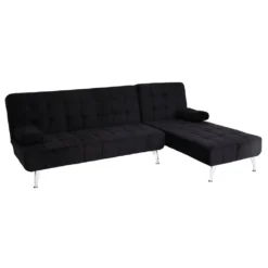 Schlafsofa HWC-K22, Couch Ecksofa Sofa, Liegefläche Links/rechts Schlaffunktion Samt Schwarz
