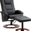 HOMCOM Massagesessel Relaxliege Mit Fußhocker Relaxsessel Liegefunktion Fernsehsessel Liegesessel Mit Massagefunktion 360° Drehbar Kunstleder Stahl Schwarz+Braun 73 X 83 X 106 Cm