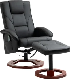 HOMCOM Massagesessel Relaxliege Mit Fußhocker Relaxsessel Liegefunktion Fernsehsessel Liegesessel Mit Massagefunktion 360° Drehbar Kunstleder Stahl Schwarz+Braun 73 X 83 X 106 Cm
