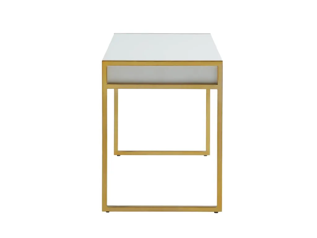 Schreibtisch Mit 2 Schubladen - MDF & Metall - Goldfarben & Weiß - MASON 1 Schreibtisch Mit 2 Schubladen - MDF & Metall - Goldfarben & Weiß - MASON