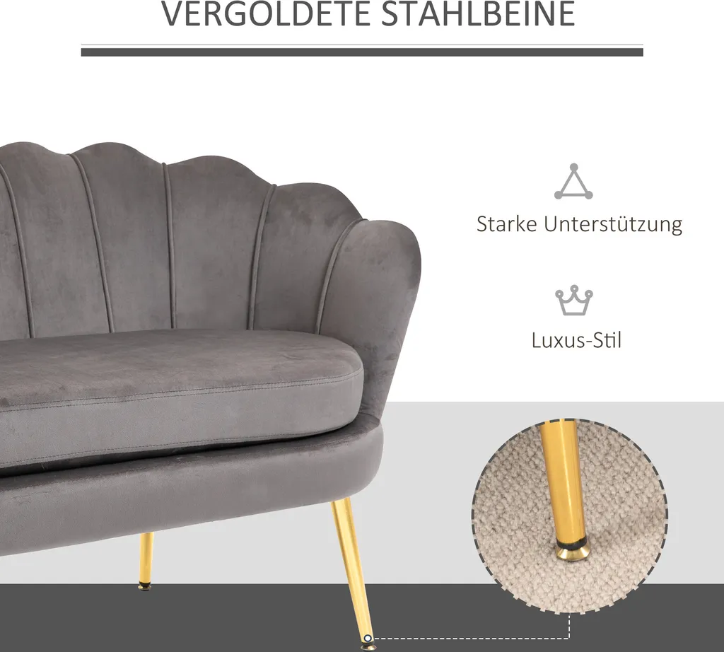 HOMCOM 2-Sitzer Stoffsofa Zweisitzer Loungesofa Mit Weichen Und Großzügigen Kissen Polstersofa Sitzmöbel Polstermöbel Designsofa Elegant Samt Polyester Grau 130 X 63 X 73 Cm 3 HOMCOM 2-Sitzer Stoffsofa Zweisitzer Loungesofa Mit Weichen Und Großzügigen Kissen Polstersofa Sitzmöbel Polstermöbel Designsofa Elegant Samt Polyester Grau 130 X 63 X 73 Cm – Bild 3
