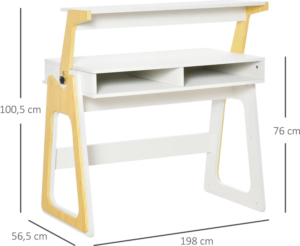 HOMCOM Schreibtisch Stehpult Und Sitzpult Mit Verstellbarem Regal Bürotisch Mit 2 Fächer Home-Office Helles Kiefer Beige Weiß 98 X 56,5 X 100,5 Cm 3 HOMCOM Schreibtisch Stehpult Und Sitzpult Mit Verstellbarem Regal Bürotisch Mit 2 Fächer Home-Office Helles Kiefer Beige Weiß 98 X 56,5 X 100,5 Cm – Bild 3