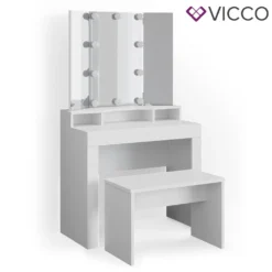 Vicco Schminktisch Nora Weiß Mit LED-Beleuchtung Spiegel Sitzbank Frisiertisch