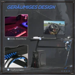 HOMCOM Computertisch Gaming Tisch PC Tisch Computer Ergonomisch Verstellbar Höhe Stahl MDF Schwarz 100L X 60B X 75H Cm -VIDAXL || HOMCOM Verkäufe cffbee18555c91d1be149f64c1325441