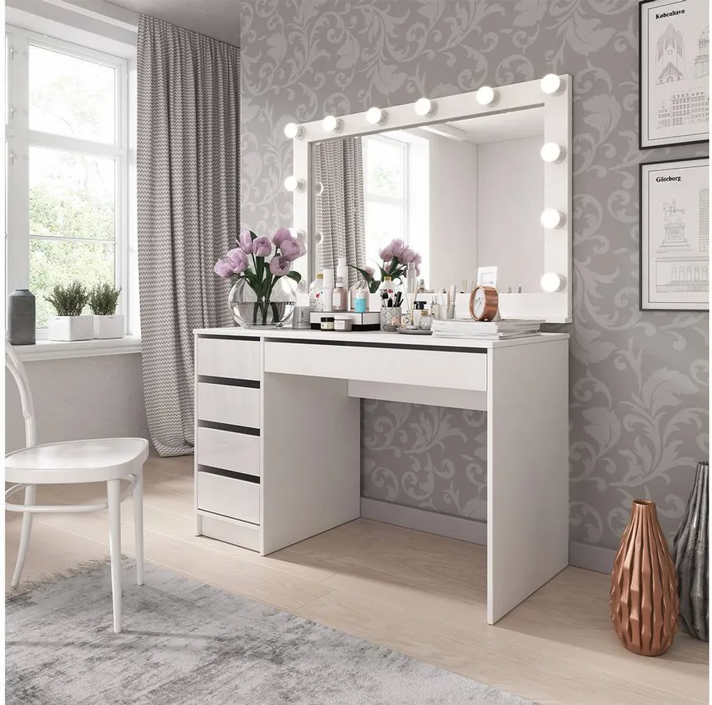 Mirjan24 Schreibtisch / Schminktisch Ada, Elegante Kosmetiktisch, Frisiertisch, Modern Schlafzimmer (Korpus: Weiß, Fronten: Weiß Hochglanz) 2 Mirjan24 Schreibtisch / Schminktisch Ada, Elegante Kosmetiktisch, Frisiertisch, Modern Schlafzimmer (Korpus: Weiß, Fronten: Weiß Hochglanz) – Bild 2