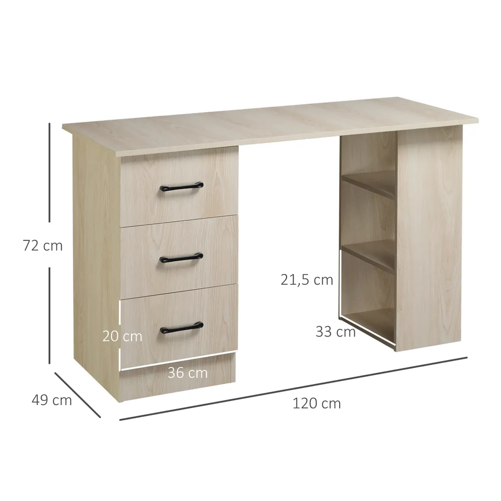 HOMCOM Schreibtisch Computertisch Bürotisch Arbeitstisch Regal Mit 3 Schubladen Regale Natur 120 X 49 X 72 Cm 3 HOMCOM Schreibtisch Computertisch Bürotisch Arbeitstisch Regal Mit 3 Schubladen Regale Natur 120 X 49 X 72 Cm – Bild 3