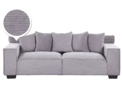 Sofa Hellgrau Cord 3-Sitzer Skandinavisch 5 Zierkissen Wohnzimmer Gästezimmer