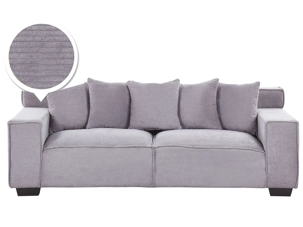 Sofa Hellgrau Cord 3-Sitzer Skandinavisch 5 Zierkissen Wohnzimmer Gästezimmer 1 Sofa Hellgrau Cord 3-Sitzer Skandinavisch 5 Zierkissen Wohnzimmer Gästezimmer