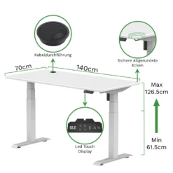 Spherite | Elektrisch Höhenverstellbarer Schreibtisch | 140x70 | Höhe 61 - 126 Cm | Ergonomischer Steh-Sitz Tisch | Mit Memory-Funktion | Weiß 9 Spherite | Elektrisch Höhenverstellbarer Schreibtisch | 140x70 | Höhe 61 - 126 Cm | Ergonomischer Steh-Sitz Tisch | Mit Memory-Funktion | Weiß -VIDAXL || HOMCOM Verkäufe d117e6a1253dddda2dbff5c6708f8668