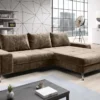FURNIX Schlafsofa BOEVIO Eckcouch L-Form Couch Sofa Ausziehbar Mit Schlaffunktion Bettkasten Und Kissen BRAUN MELANGE PS 03