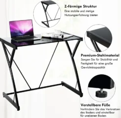 COSTWAY Computertisch Schreibtisch Mit Gehärteter Glasplatte, Gamingtisch Z-förmige Eisengestell, Arbeitstisch PC Tisch Für Gaming Büro Studierzimmer, Schwarz -VIDAXL || HOMCOM Verkäufe d27a3187c63ab0d0a905a7c8a179787e
