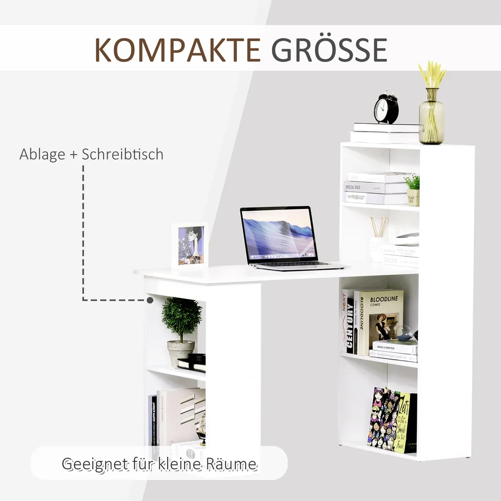 HOMCOM Schreibtisch Küchentisch Mit Regal Computertisch Arbeitstisch Laptoptisch Büroregal Weiß 120 X 55 X 120 Cm 5 HOMCOM Schreibtisch Küchentisch Mit Regal Computertisch Arbeitstisch Laptoptisch Büroregal Weiß 120 X 55 X 120 Cm – Bild 5