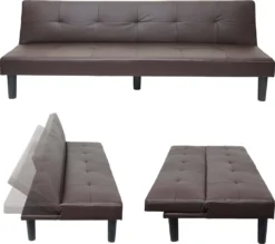 VIDAXL || HOMCOM Verkäufe 30 3er-Sofa HWC-G11, Couch Schlafsofa Gästebett Bettsofa Klappsofa, Schlaffunktion 195cm Kunstleder, Braun