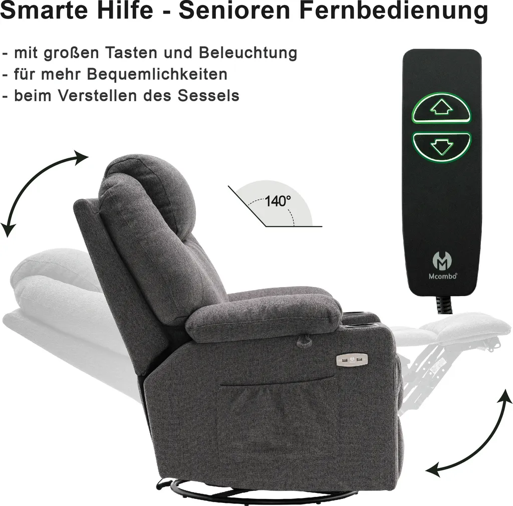 MCombo Elektrisch Relaxsessel Massagesessel 240° Dreh+ Schaukel + Vibration 7070DE 6 MCombo Elektrisch Relaxsessel Massagesessel 240° Dreh+ Schaukel + Vibration 7070DE – Bild 6
