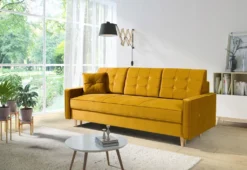 Sofa BROADWAY Mit Schlaffunktion Und Bettkasten - Originelles Design Und Hohe Qualität - Schlafsofa Für Wohnzimmer - Länge 213 Cm - Gelb