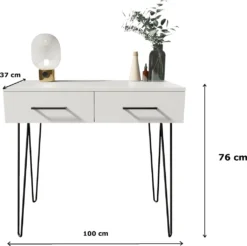 MATKAM Schminktisch Glamour, Mit 2 Schubladen, B100 X H76 X T37 Cm, Stellfüße Aus Metall (Weiß-Schwarz) -VIDAXL || HOMCOM Verkäufe dacc220d2face1d29df89e37d437f603