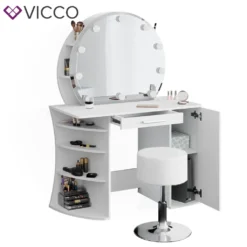 Vicco Schminktisch + Hocker + LED Almina Weiß 100 X 143 X 50 Cm Holzwerkstoff -VIDAXL || HOMCOM Verkäufe db0332387b24e0c6681b0aa7f1fbd9ab