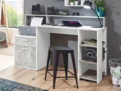 FMD 3006-001 Schreibtisch Mit Ablagemöglichkeiten In Nachbildung Weiß/Beton Light Atelier, Maße Ca. 138,5 X 92 X 53,5 Cm (BxHxT) -VIDAXL || HOMCOM Verkäufe dbec03456825956fb443e1ab130b10fe