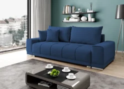 GRAINGOLD Isko 3-er Sofa - Bettsofa, Schlafsofa - Schlaffunktion & Bettkasten - Dunkelblau