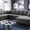 FURNIX Ecksofa FIORENZO Sofa Mit Schlaffunktion Sofakissen Couch In U-Form GRAU DUNKELGRAU MA 195+MT 90