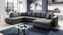 FURNIX Ecksofa FIORENZO Sofa Mit Schlaffunktion Sofakissen Couch In U-Form GRAU DUNKELGRAU MA 195+MT 90