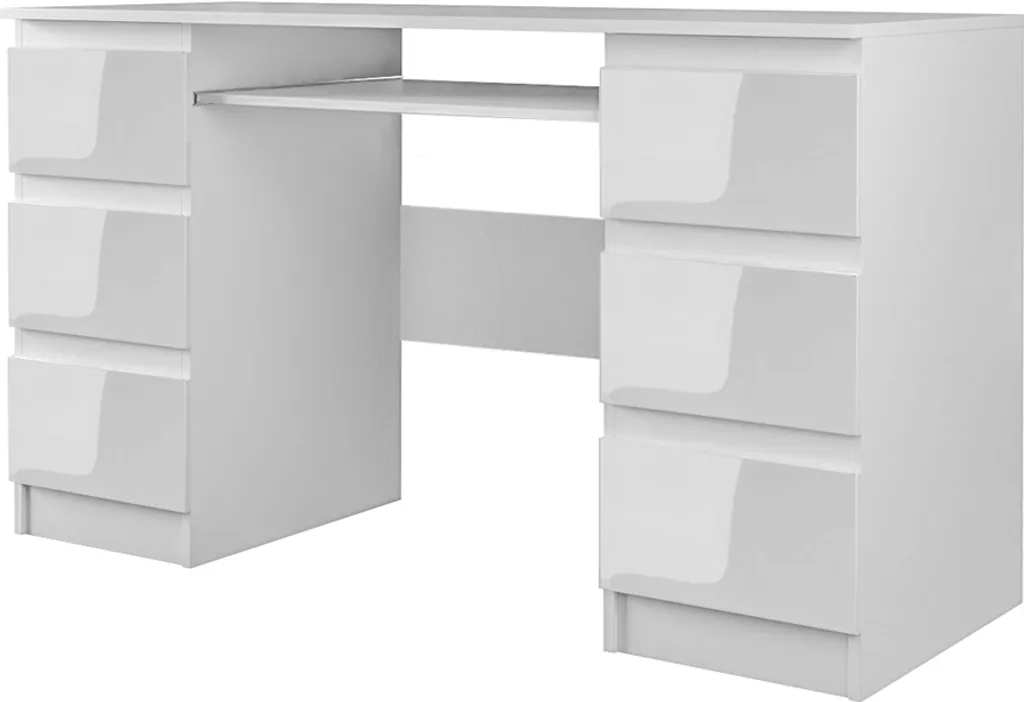 Selsey Schreibtisch SANECT - Computertisch In Weiß Matt / Weiß Hochglanz Mit Tastaturauszug Und 6 Schubladen, 130 X 51 Cm 3 Selsey Schreibtisch SANECT - Computertisch In Weiß Matt / Weiß Hochglanz Mit Tastaturauszug Und 6 Schubladen, 130 X 51 Cm – Bild 3