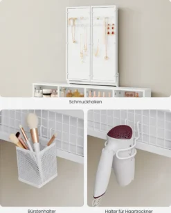 VASAGLE Schminktisch Mit Gepolstertem Hocker, Frisiertisch Mit Dreifachem Spiegel, 3 Schubladen, Haartrocknerhalter, Kosmetiktisch, Moderner Stil, Weiß RVT004W14 -VIDAXL || HOMCOM Verkäufe e0511f9e345fd8c2b071586d6813dfc0