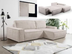 Ecksofa Mit Schlaffunktion - Bouclé-Stoff - Beige - Ecke Rechts - AMELIA Von PASCAL MORABITO