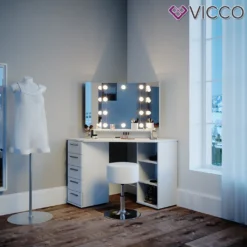 Vicco Eckschminktisch + LED + Hocker Sofia Weiß 128,4x 42,3x50,8cm Holzwerkstoff -VIDAXL || HOMCOM Verkäufe e2068629fe809de1bdad50dc4fce2fbb
